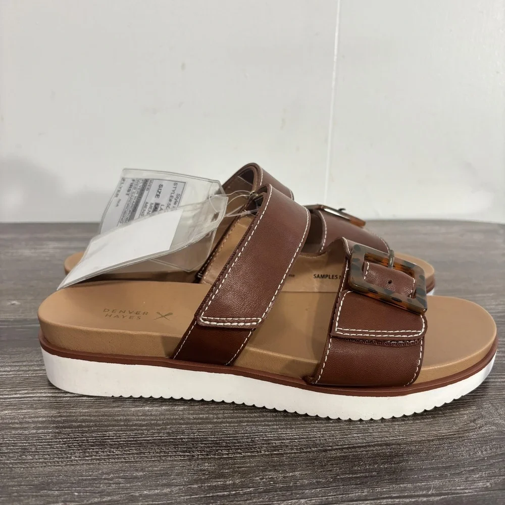 New! Denver Hayes Jillian Slide Sandal Shoes Womens Size 9W Brown Buckle Strap